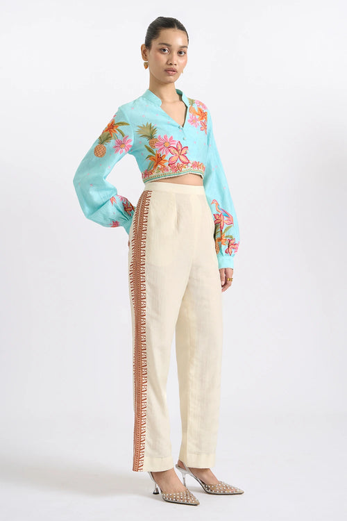 Festive Bloom Crop Top And Trousers Set