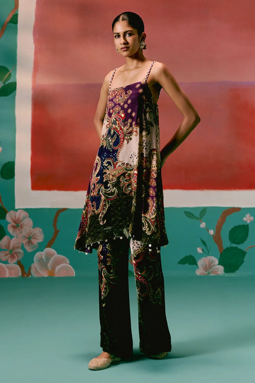 Olive and Purple Paisley Kurta Set