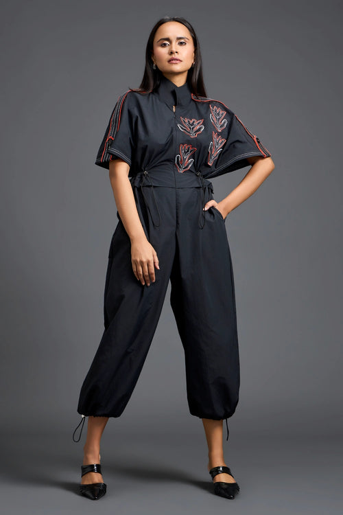 Black Metallic Structured Jumpsuit