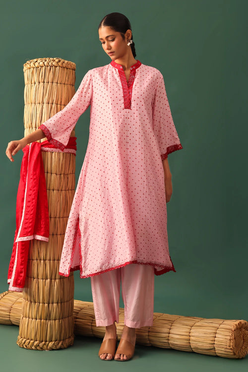 Pink Bandhani Mirror Work Suit Set