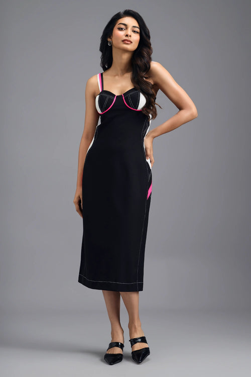 Black Asymmetric Midi Dress