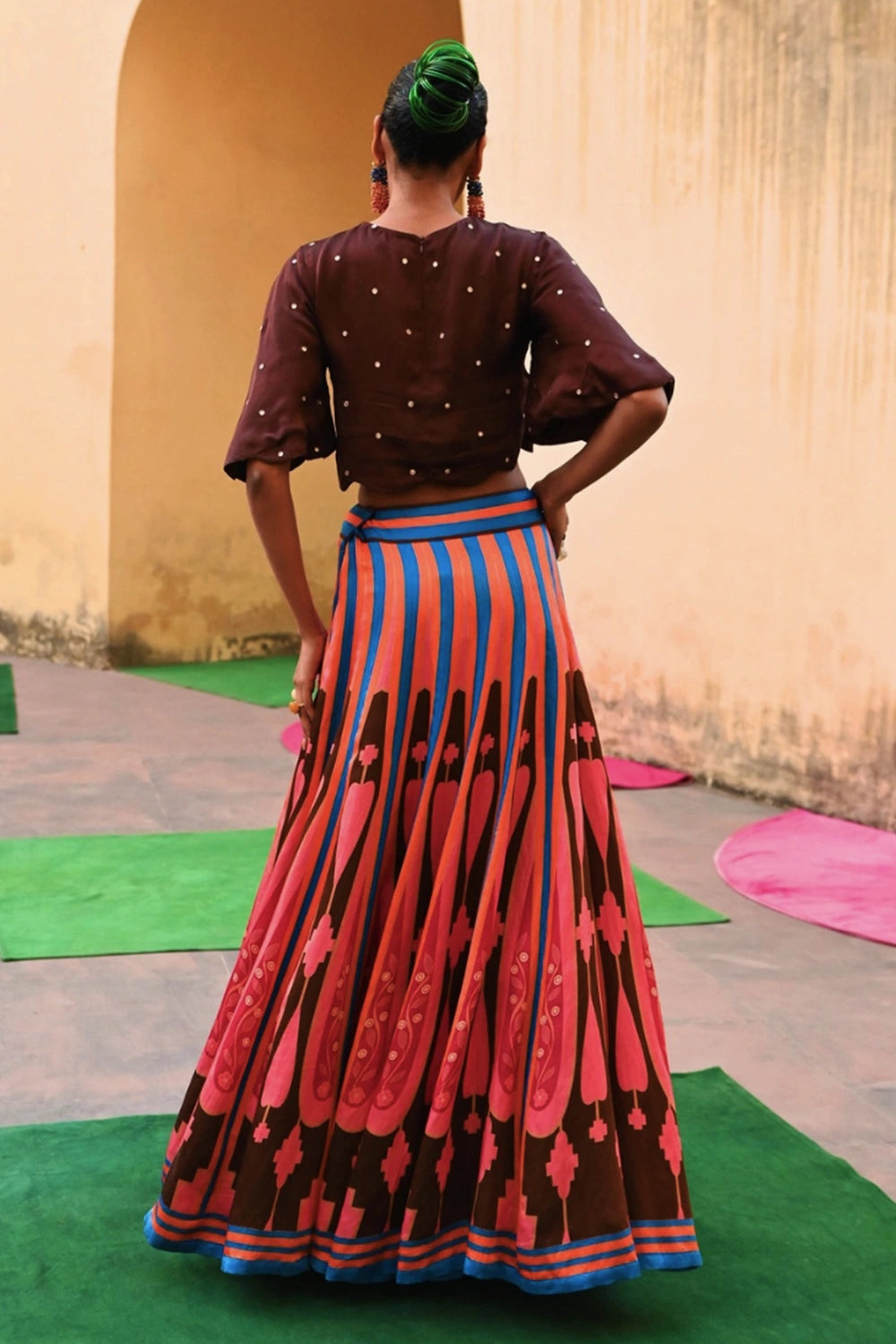 Brown Pink Kilim Lehenga Set