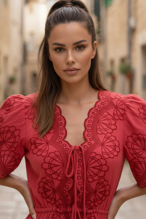 Scarlet Scallop Embroidered Skirt Set