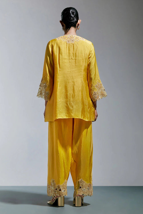 Floral Embroidered Silk Amber Salwar Set