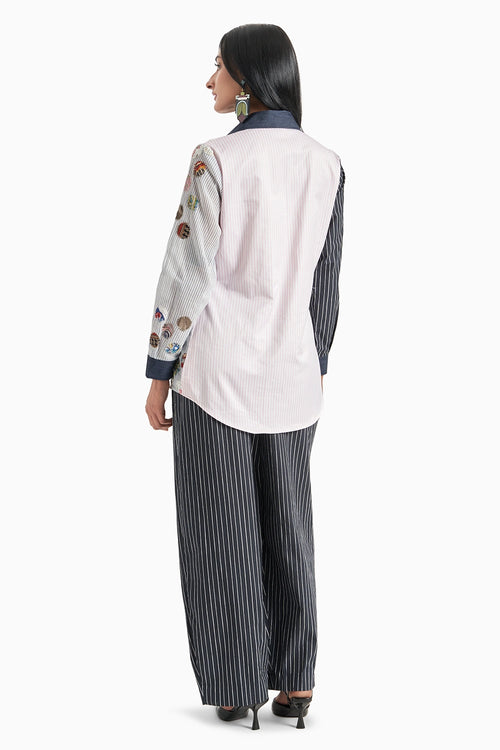 Black And Blue Stripes Shirt And Pants Set