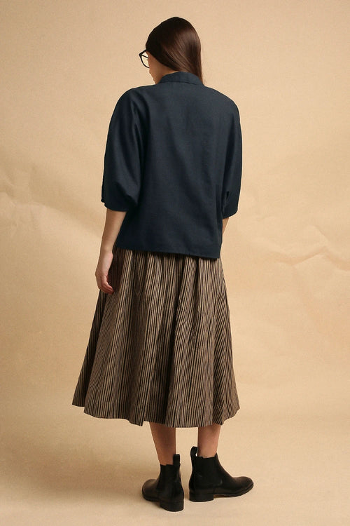 Charcoal Collar Crop Top And Brown Box Pleated Skirt Set