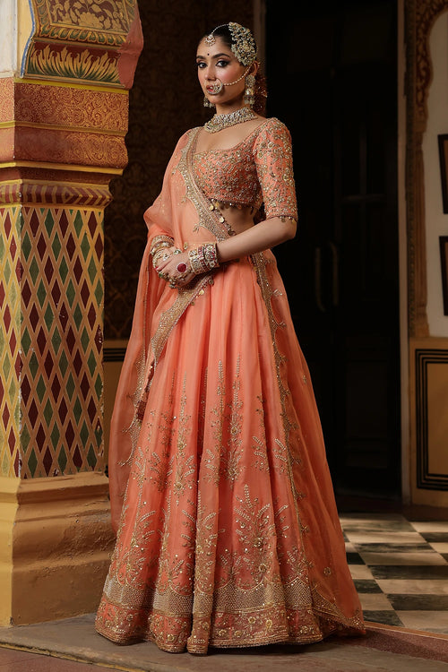 Ahista Peach Zardosi Lehenga Set