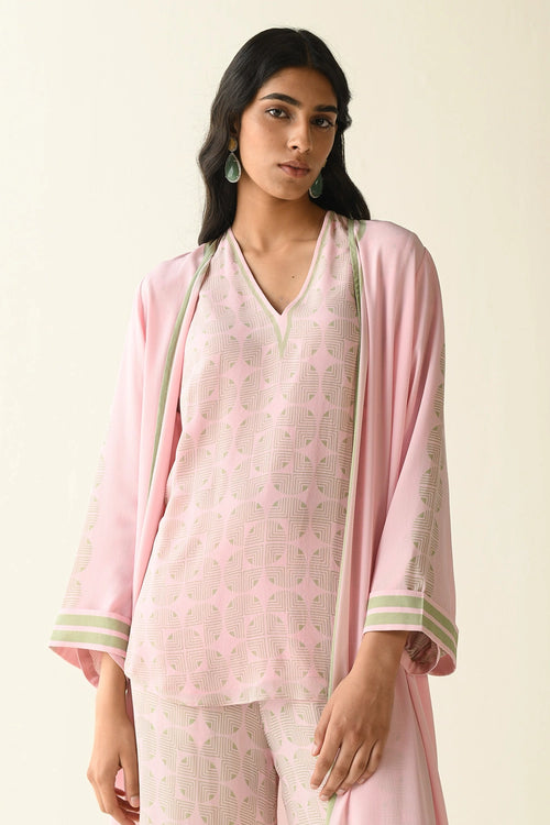 Pink Abaya With Geometric Printed Design