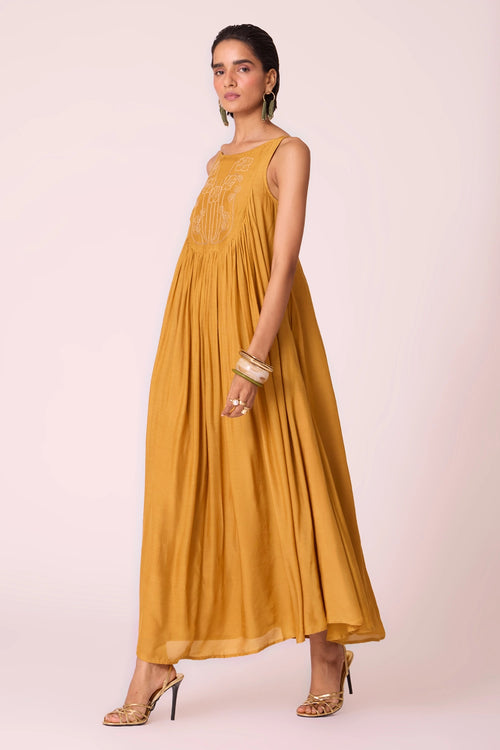 Zvuk Yellow Embroidered Maxi Dress