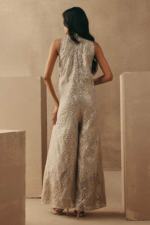Natural Hi Neck Mirrorwork Jumpsuit