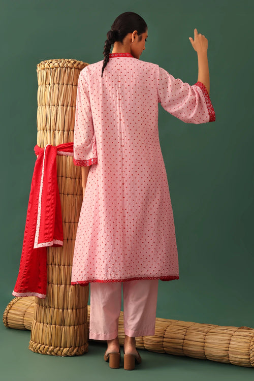 Pink Bandhani Mirror Work Suit Set