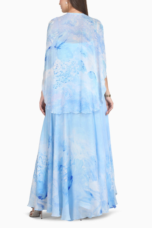 Aurora Tone Ice Blue Cape Dress