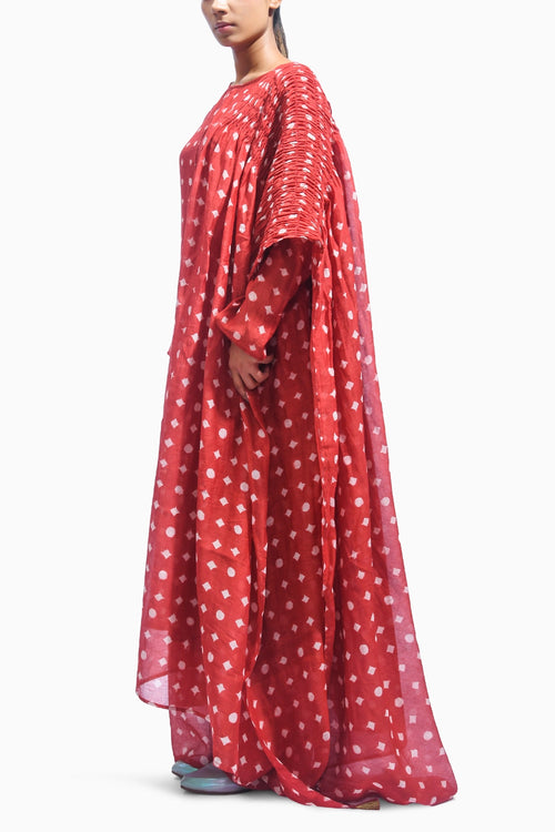 Red Block Printed Kurta Set