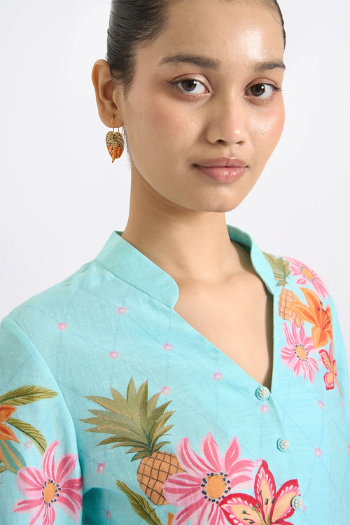 Festive Bloom Crop Top And Trousers Set