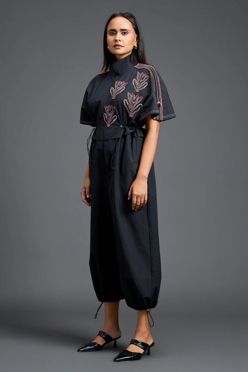 Black Metallic Structured Jumpsuit