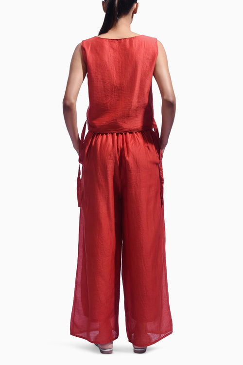Crimson Red Cross Silk Co-ord Set