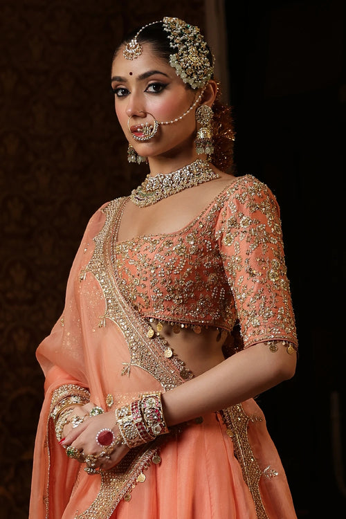 Ahista Peach Zardosi Lehenga Set