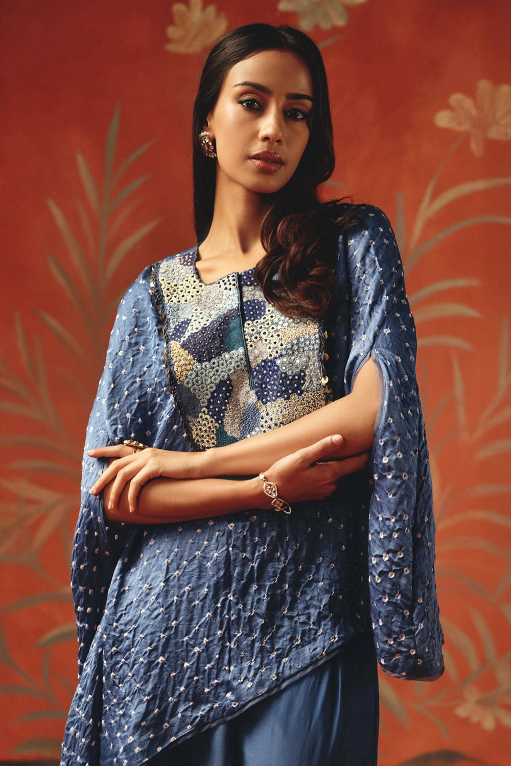 Twilight Bandhani Round Cape with Slit Pants