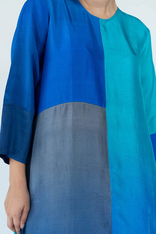 Firozi Grey Ombre Color Block Kurta Set