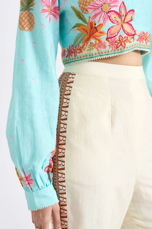 Festive Bloom Crop Top And Trousers Set