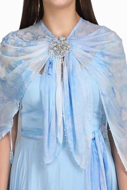 Aurora Tone Ice Blue Cape Dress