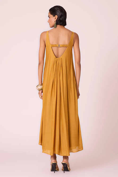 Zvuk Yellow Embroidered Maxi Dress