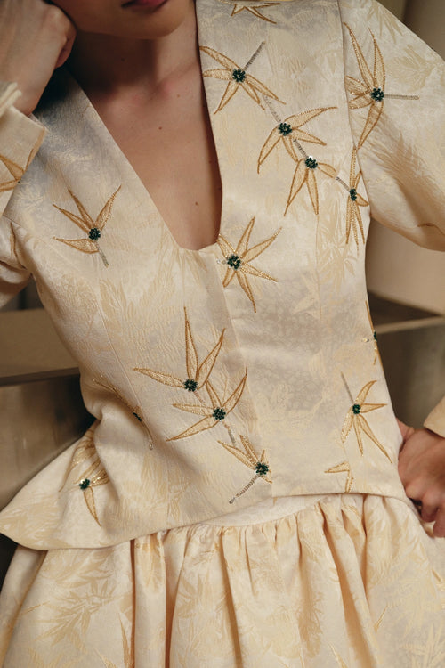 Ivory Jacquard Jacket And Skirt Set