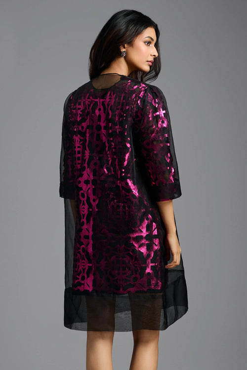 Fuchsia Metallic Sheer-Layered Dress
