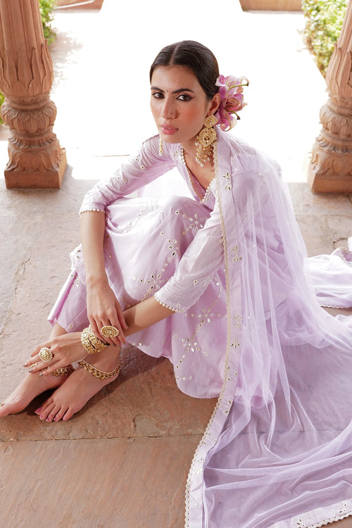 Lavender Big Flower Anarkali with Pants and Dupatta