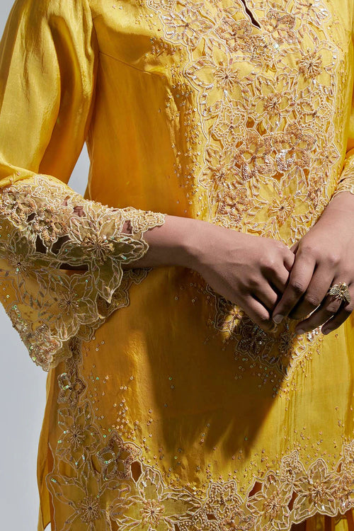Floral Embroidered Silk Amber Salwar Set