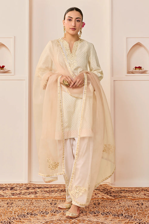 Reem Daisy Ivory Short Choga with Dogri Salwar and Dupatta