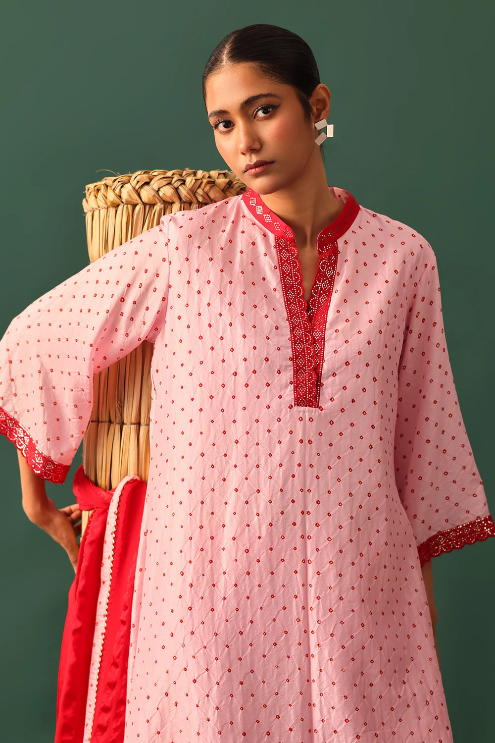 Pink Bandhani Mirror Work Suit Set