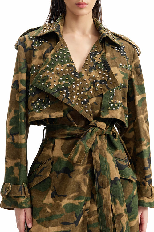 Studded Camo Trench