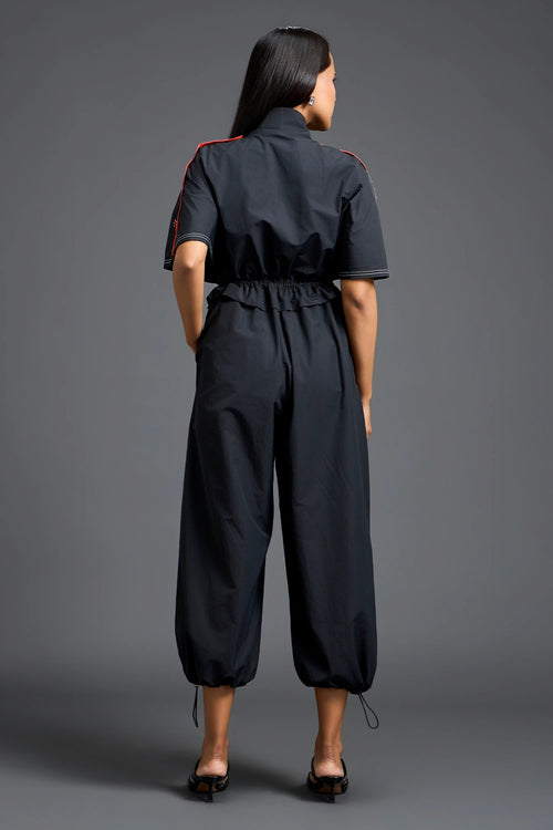 Black Metallic Structured Jumpsuit