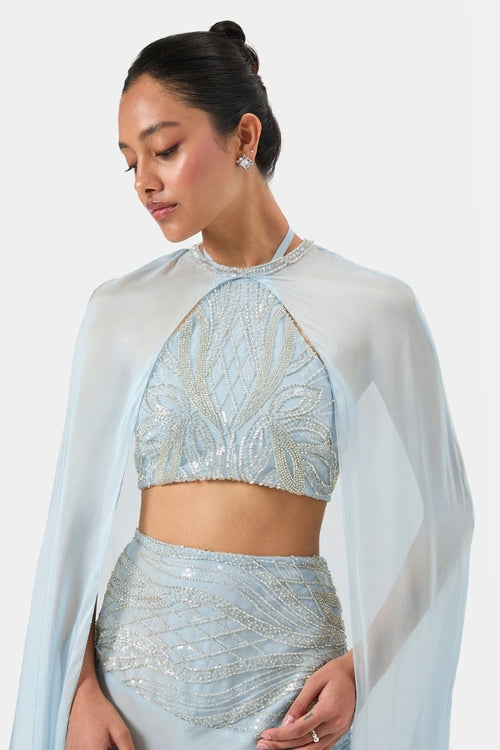 Sky Embellished Overlay Cape