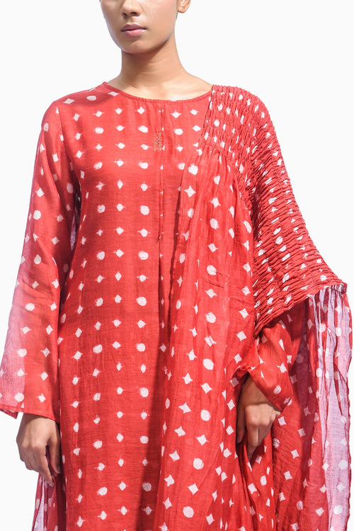 Red Block Printed Kurta Set