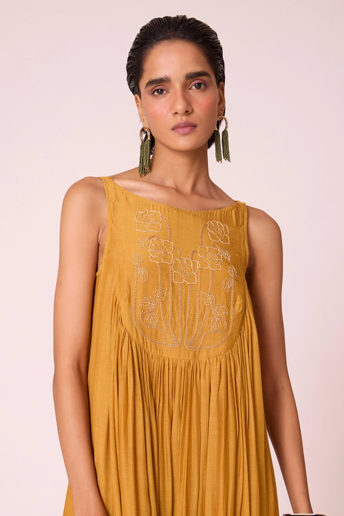 Zvuk Yellow Embroidered Maxi Dress