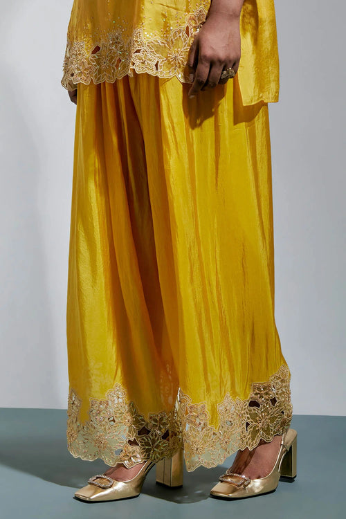 Floral Embroidered Silk Amber Salwar Set