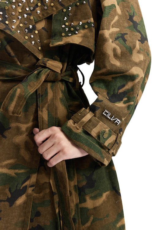 Studded Camo Trench