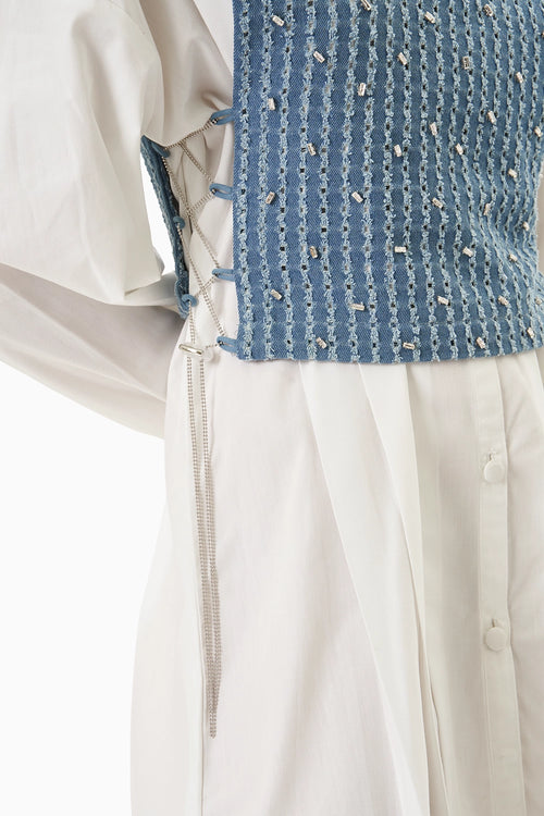 Blue Lazercut Denim Crystal Bib