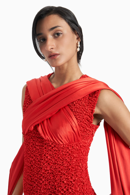 Red Multi Way Drape Dress
