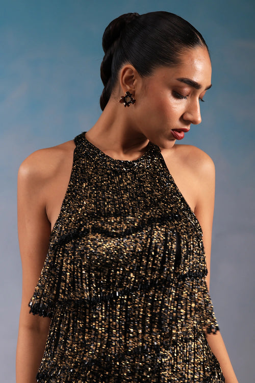 Black and Gold Tassel Dress