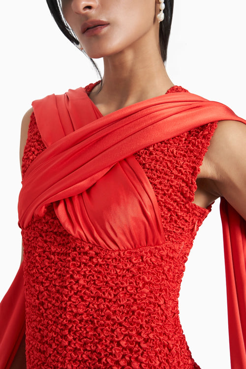Red Multi Way Drape Dress