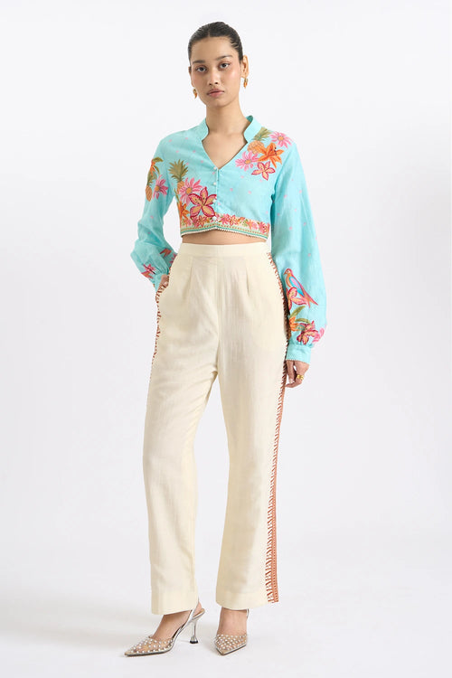 Festive Bloom Crop Top And Trousers Set