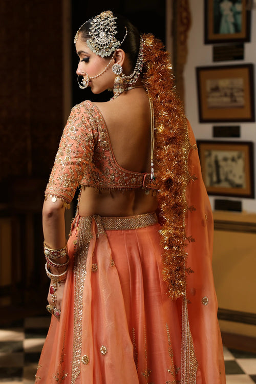Ahista Peach Zardosi Lehenga Set