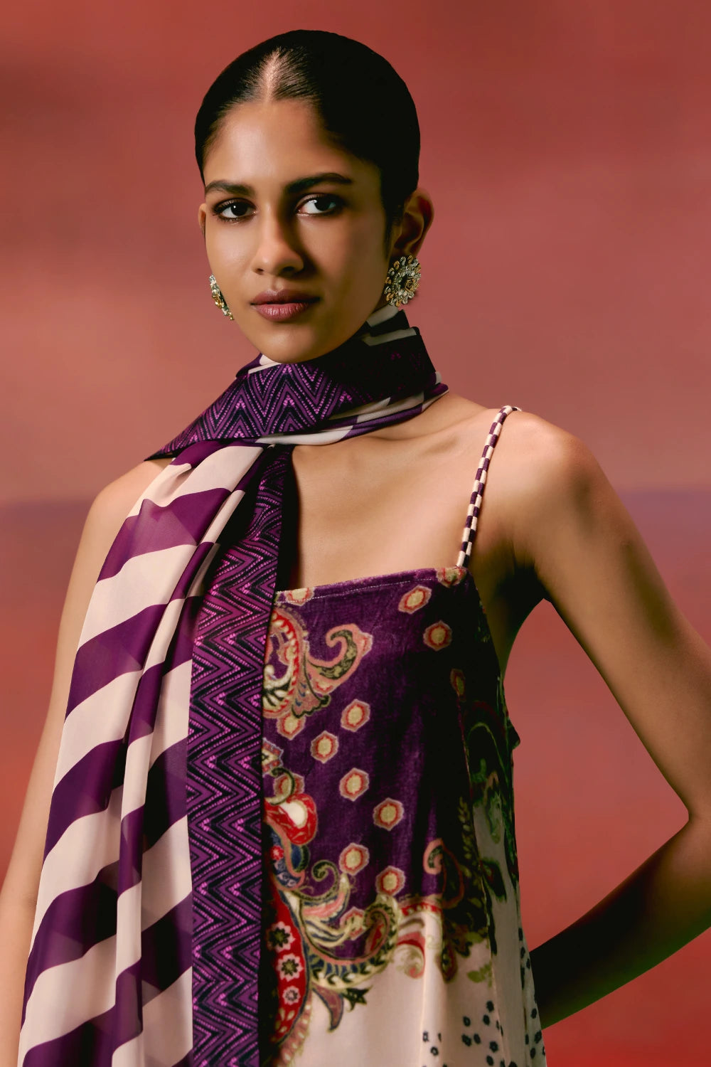 Olive and Purple Paisley Kurta Set with Dupatta