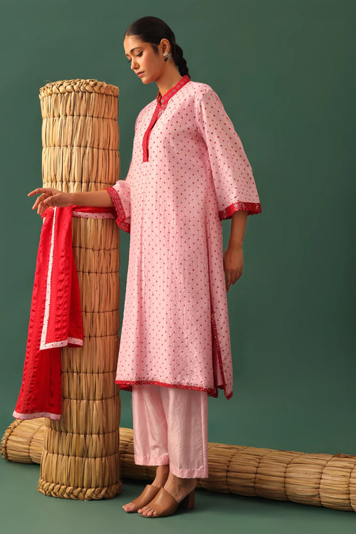 Pink Bandhani Mirror Work Suit Set