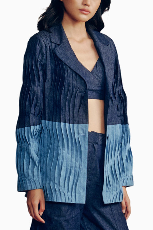 Denim Pleated Blazer