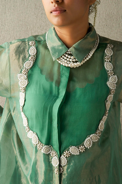 Sudhira Emerald Organza Blouse