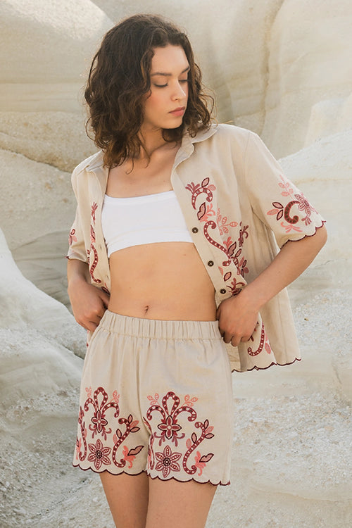 Rio Floral Beige-Pink Shorts